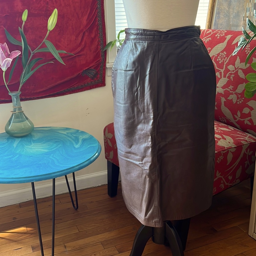 Brown leather skirt